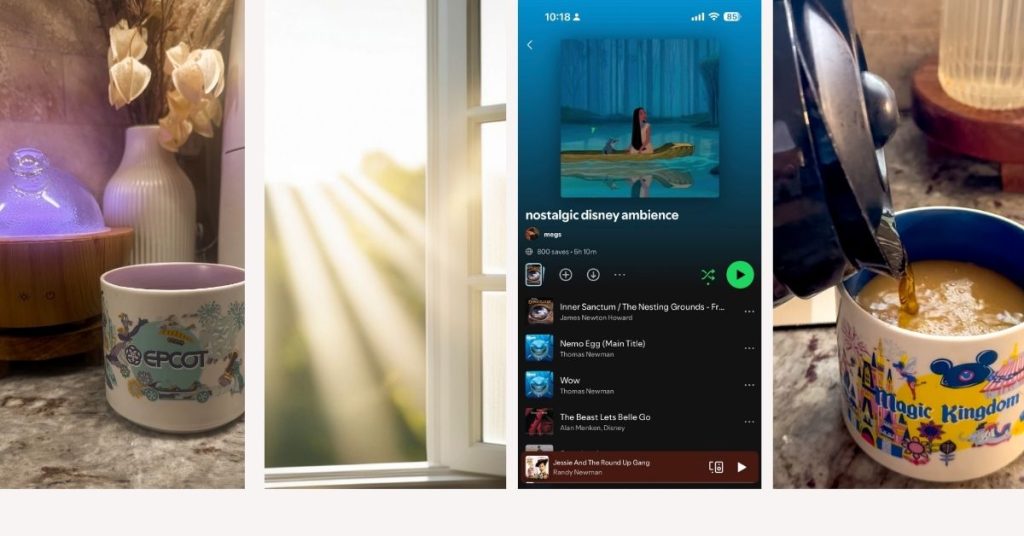 Disney-inspired morning routine with coffee and Disney music playlist.